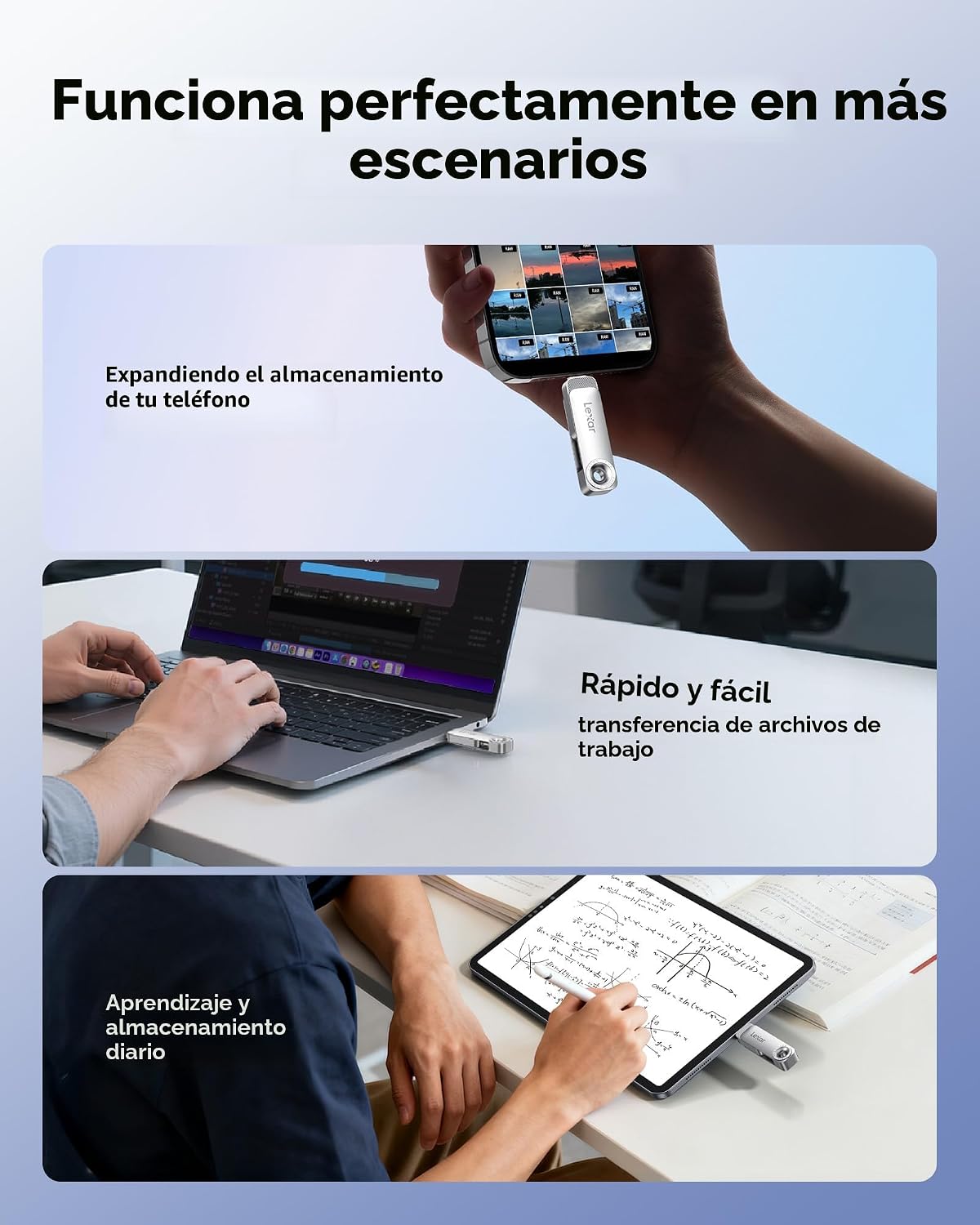 Lexar Unidad dual de estado sólido D50E de 256 GB, unidad flash USB...