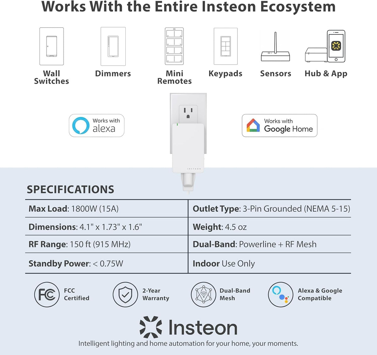 Lámpara Regulador de intensidad para lámpara módulo de doble banda Lamplinc 2457D2 Insteon, 2635-222