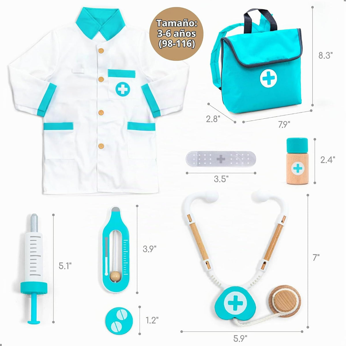 UMU® Kit médico de madera para niños – Juego de doctor y dentista para niños pequeños con abrigo de doctor, estetoscopio, modelo de dientes y más – Juego de disfraces y simulación – Juguete médico para niños y niñas de 3, 4, 5, 6