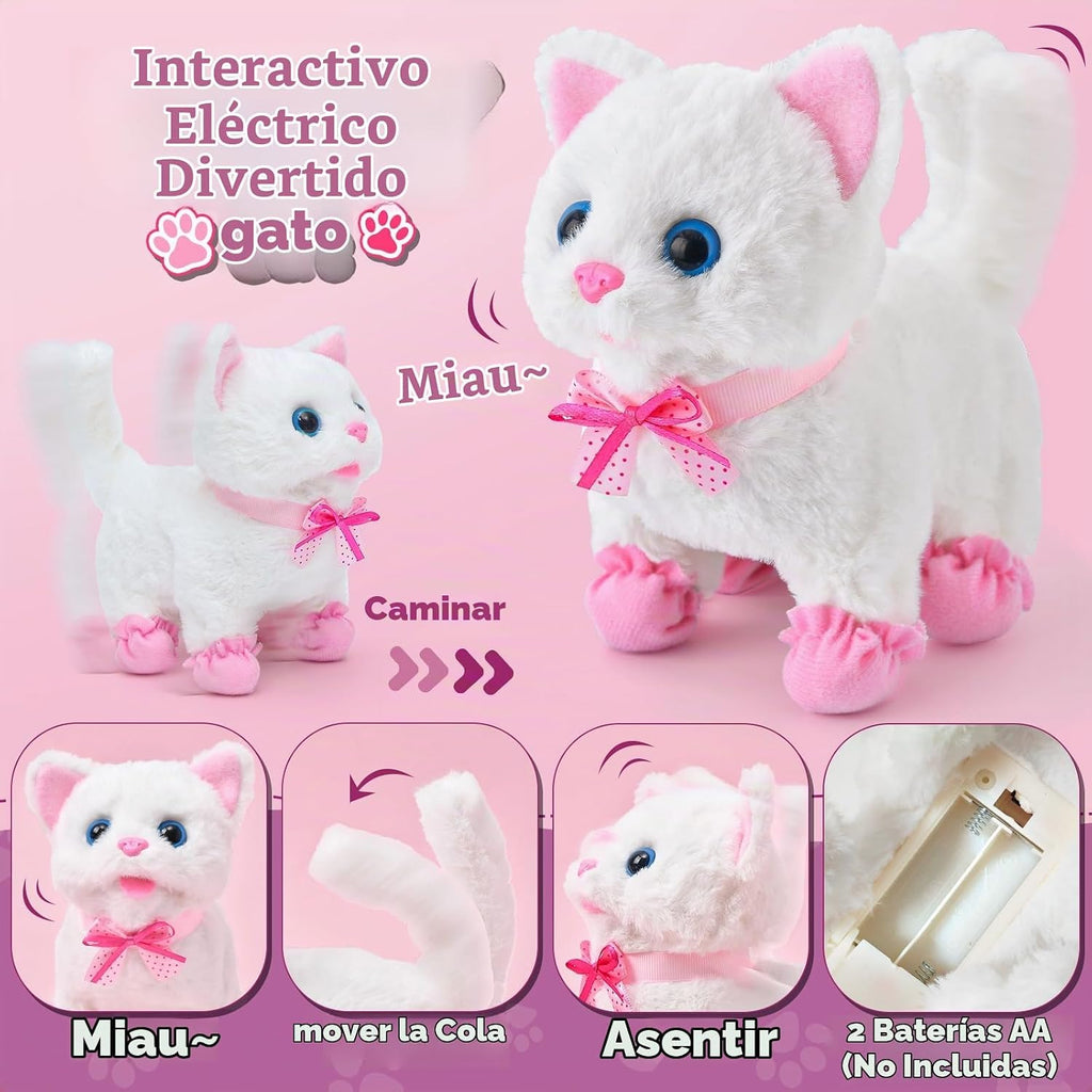 Juguetes de Gato para Niñas, Regalo para Niñas, Juguete de Peluche Interactivo Electrónico que Puede Caminar y Maullar - Juego de 16 Piezas para Transportar y Cuidar Mascotas, Juego de