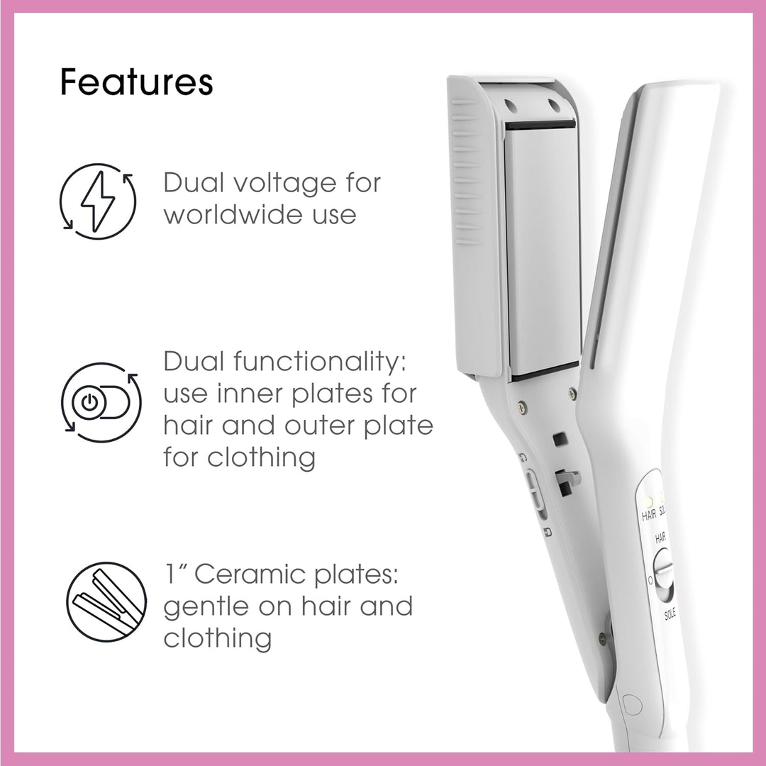 Conair Mini plancha de viaje y plana 2 en 1 para ropa, alisadora de...