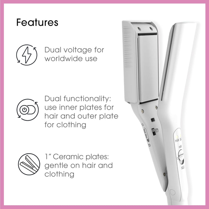Conair Mini plancha de viaje y plana 2 en 1 para ropa, alisadora de...