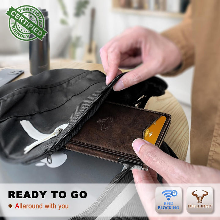 Cartera Bulliant para hombre, cartera con clip de dinero delgada pa...