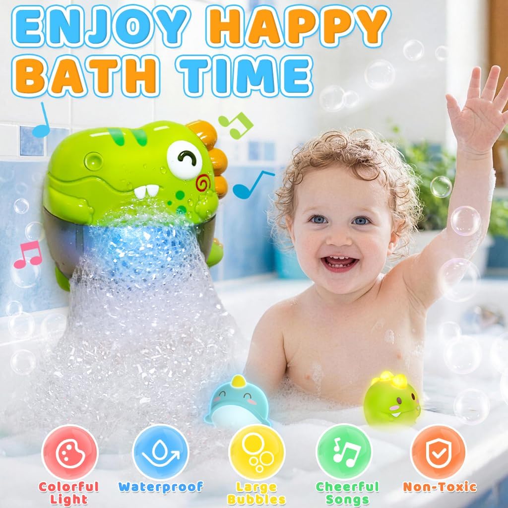 Light Up Dinosaur Bath Toys para Kids Ages 3-5 4-8, Bath Bubble Machine