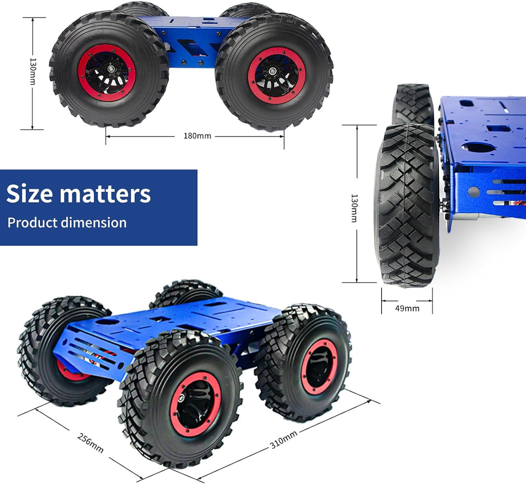 Chasis de robot inteligente 5.118 in Ruedas 4WD chasis coche 4 ruedas motrices robot móvil, marco metálico motor con encoder para Raspberry Pi 5 4B Jetson Nano DIY Competencia Electrónica