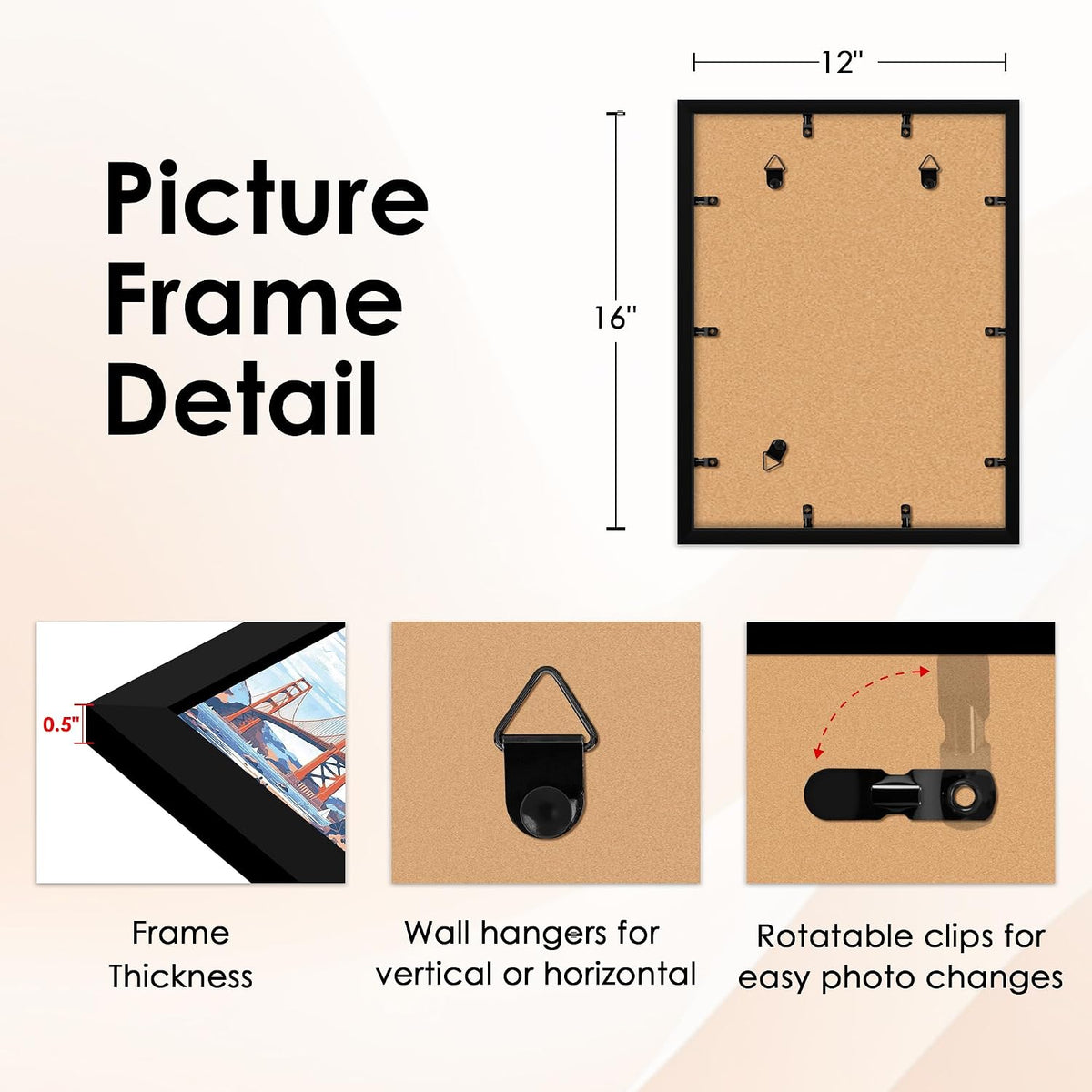 Juego de 4 portarretratos de 12 x 16 pulgadas, portarretratos con plexiglás HD, para exhibir imágenes de 8.5 x 11 pulgadas con paspartú o de 11 x 17 pulgadas sin paspartú