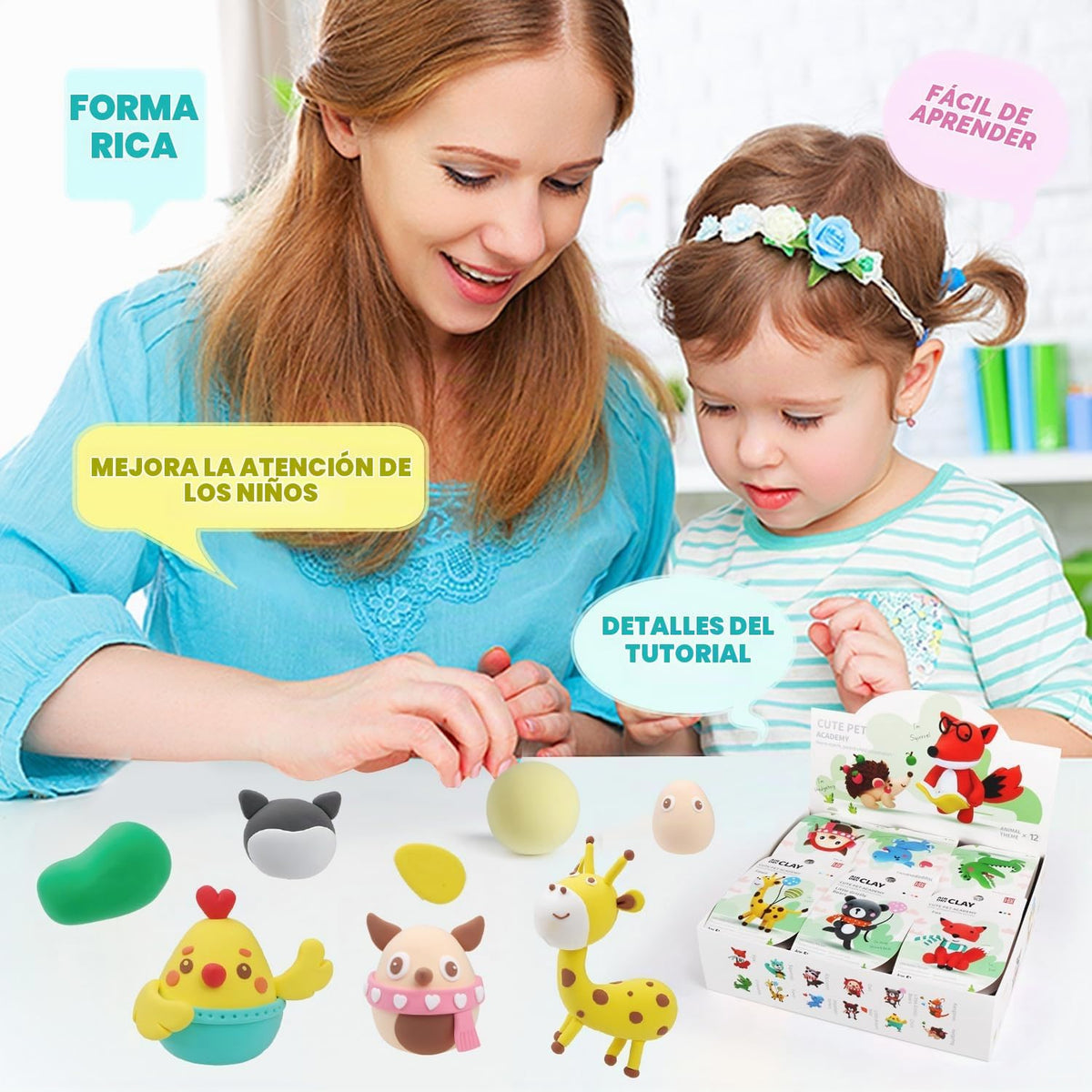 LOUFOR Kits de arcilla seca al aire para niños, 12 cajas