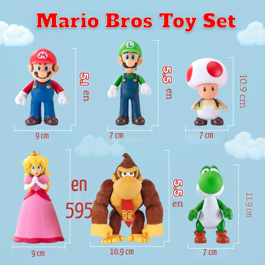 Mario Figures - Juego de 6 figuras de acción de Mario Bros, de PVC,...