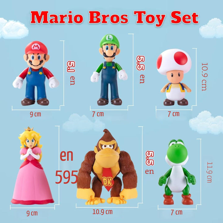 Mario Figures - Juego de 6 figuras de acción de Mario Bros, de PVC,...