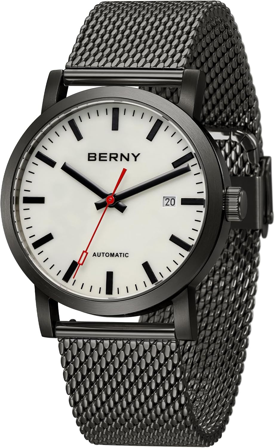 BERNY Reloj Automático Clásico para Hombre, Mecánico, Automático, Correa de Acero Inoxidable, Movimiento MIYOTA 8215, Resistente al Agua 5ATM, Esfera Completa Luminosa, Vidrio de Zafiro, Relojes de