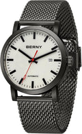 BERNY Reloj Automático Clásico para Hombre, Mecánico, Automático, Correa de Acero Inoxidable, Movimiento MIYOTA 8215, Resistente al Agua 5ATM, Esfera Completa Luminosa, Vidrio de Zafiro, Relojes de