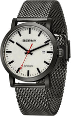 BERNY Reloj Automático Clásico para Hombre, Mecánico, Automático, Correa de Acero Inoxidable, Movimiento MIYOTA 8215, Resistente al Agua 5ATM, Esfera Completa Luminosa, Vidrio de Zafiro, Relojes de