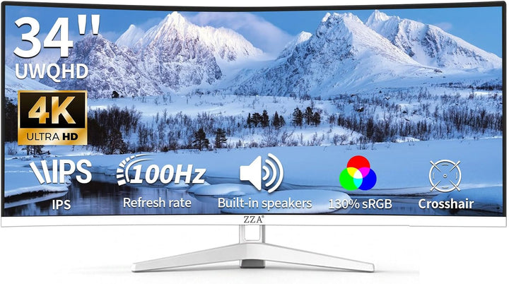 ZZA Monitor curvo ultraancho de 34 pulgadas, altavoces integrados,...