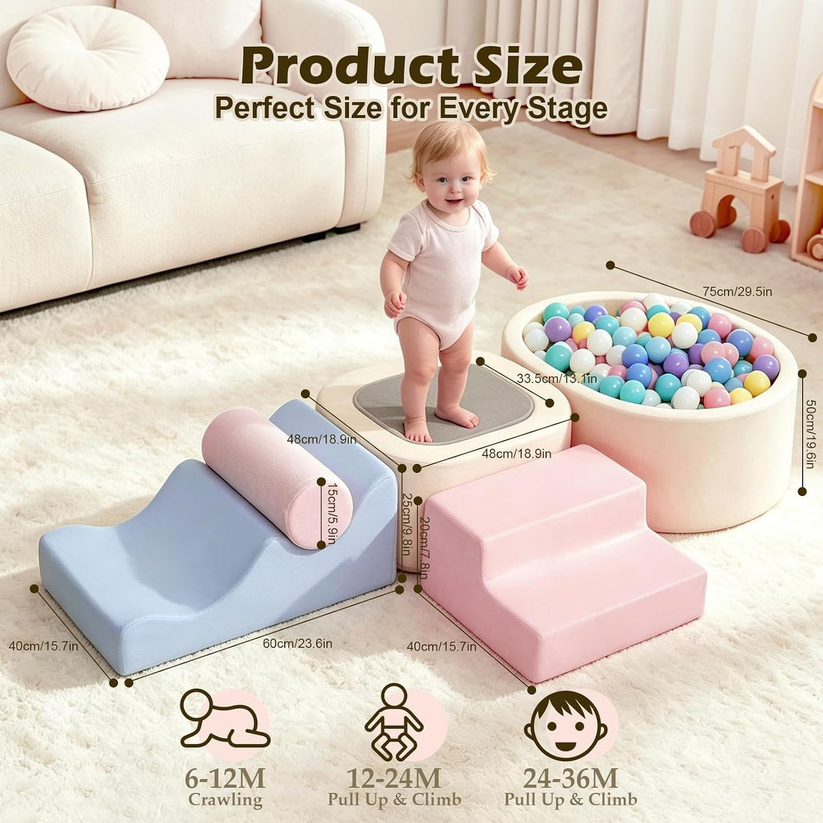Bloques de escalada de espuma de 6 piezas, juguetes de escalada para niños de 1 año, juego suave