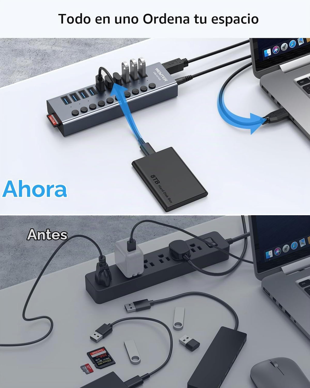 WENTER, hub USB 3.0 de 10 puertos, alimentado, adaptador 12V/3A