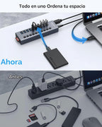 WENTER, hub USB 3.0 de 10 puertos, alimentado, adaptador 12V/3A