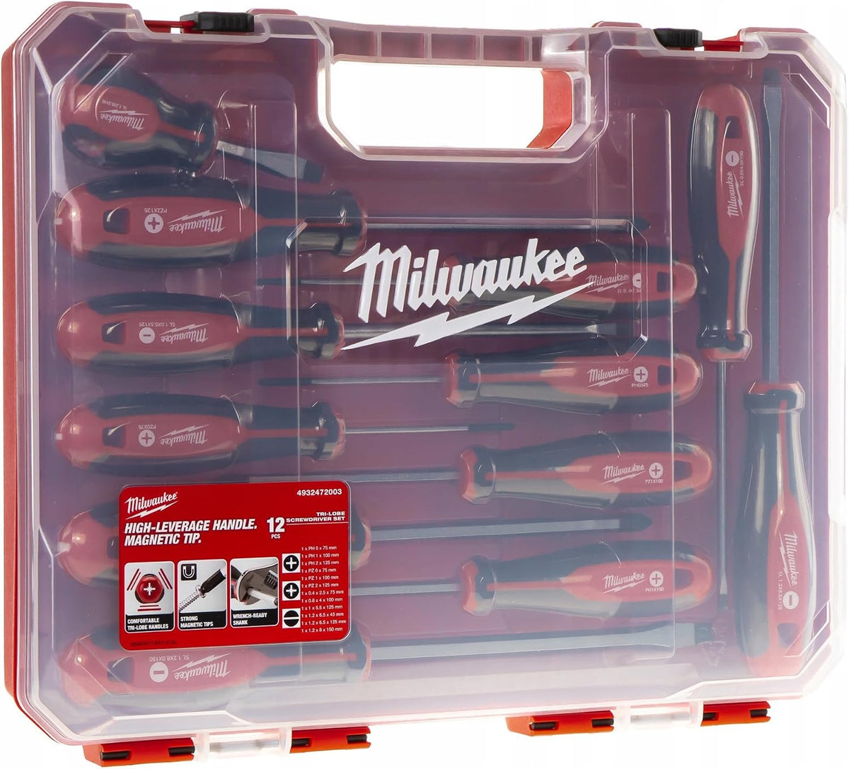 Milwaukee Juego de 12 destornilladores Tri-Lobe 4932472003, rojo