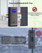Cerradura de puerta de vidrio inteligente, cerradura de puerta de vidrio biométrica con huella dactilar 4 en 1, LG2315, 2024, sin taladro, sin llave, cerraduras de puerta mejoradas, ideal para oficina, hogar, hotel, apartamento
