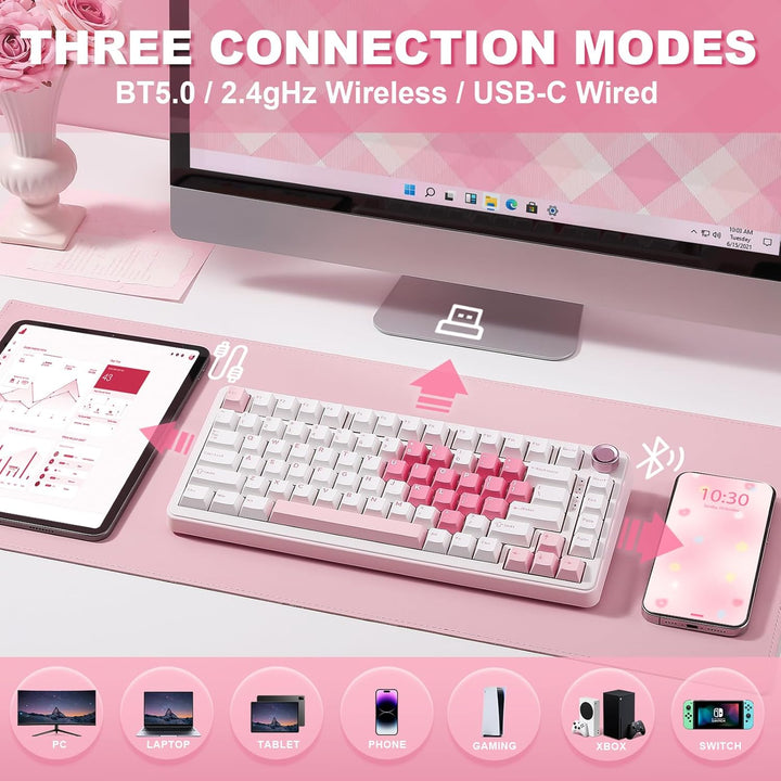 YUNZII Teclado mecánico inalámbrico B75 PRO, diseño del 75% con per...