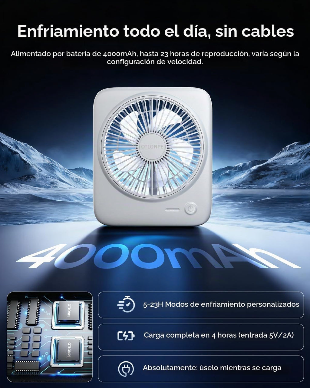 Otlonpe Ventilador de escritorio portátil personal, pequeño ventila...