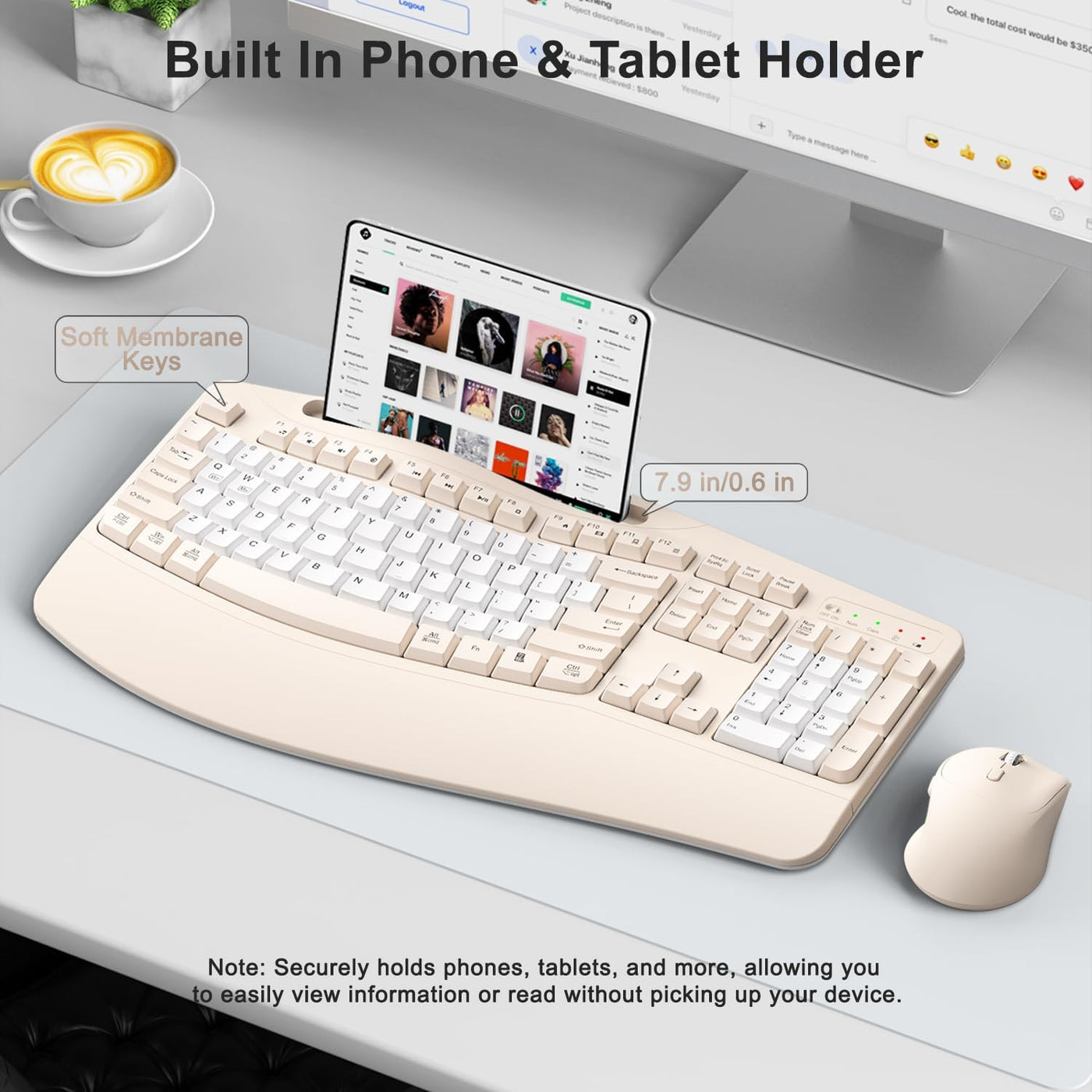 Combo de teclado y mouse inalámbricos, teclas onduladas de tamaño c...