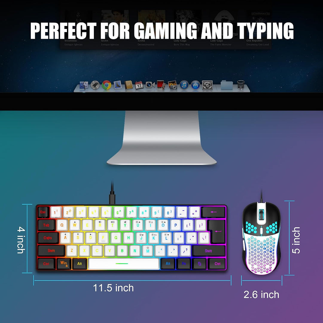 RedThunder Combo de teclado y mouse 60% para juegos, mini teclado u...