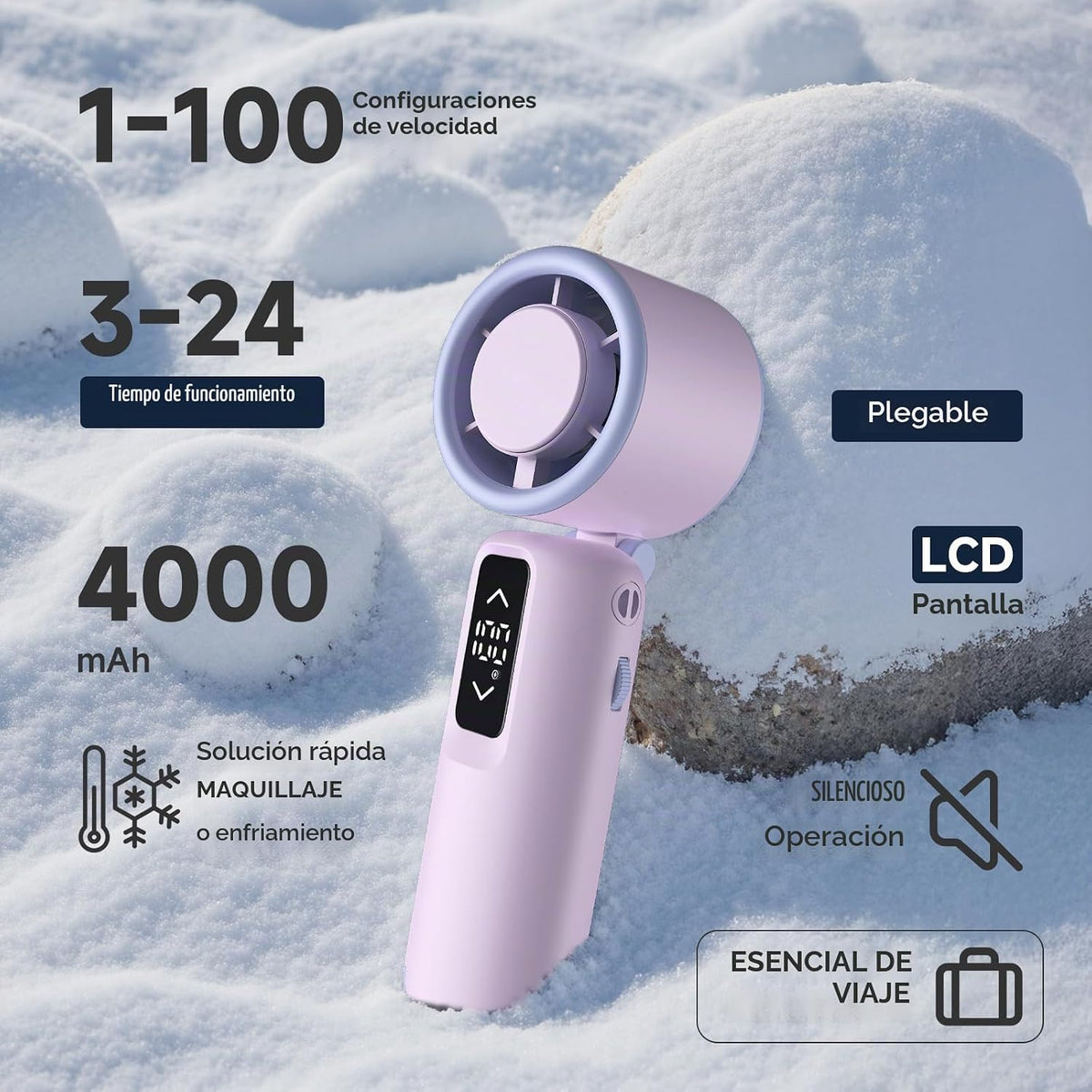 Guirngou Ventilador turbo portátil de mano, viento de 1 a 100 veloc...