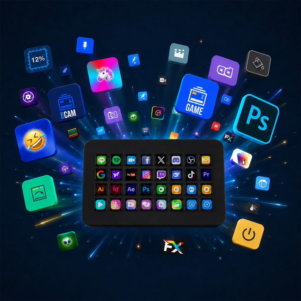 /VSDinside XL Streaming Deck y teclado macro - 32 teclas personalizables con ruedas de desplazamiento + luz RGB, teclado de acceso directo programable para jugadores creadores trabajan en OBS