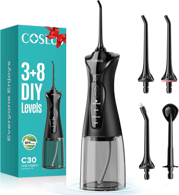 COSLUS Irrigador dental con hilo dental para dientes: 4 modos, inal...