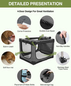 Jaula de Viaje Plegable para Perros de 24 Pulgadas, Caseta Suave Portátil de 4 Puertas para Perros Medianos a Grandes, Ventanas de Malla Resistente a Mordeduras, Uso en Interiores/Exteriores