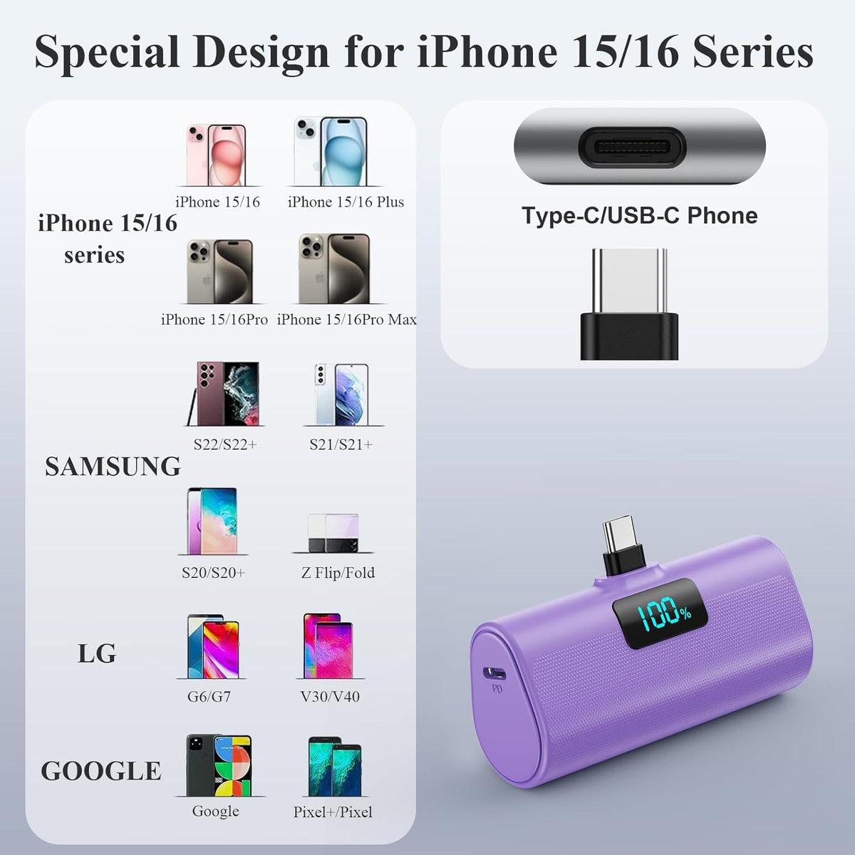 Cargador portátil mini para iPhone 17\/16, Batería externa PD USB C...