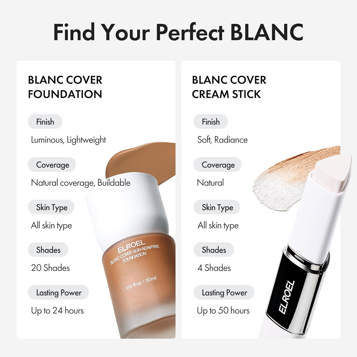 ELROEL Blanc Cover Cream Stick V White \u2013 Barra de base de maqu...