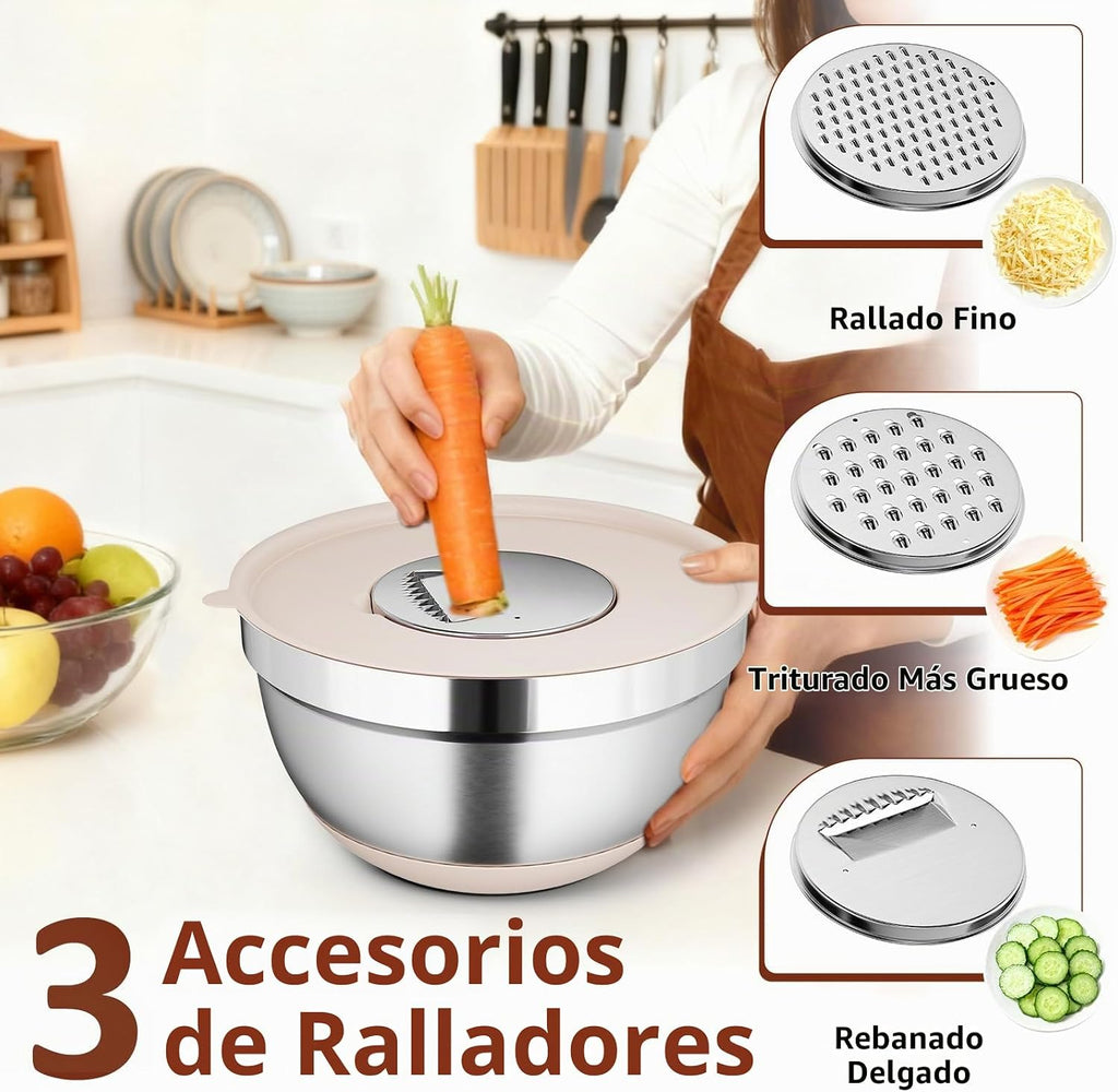 Paquete de 9 tazones para mezclar con tapas herméticas y accesorios