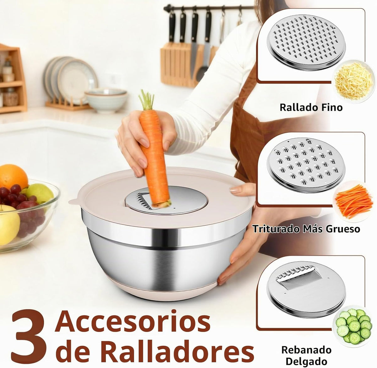 Paquete de 9 tazones para mezclar con tapas herméticas y accesorios
