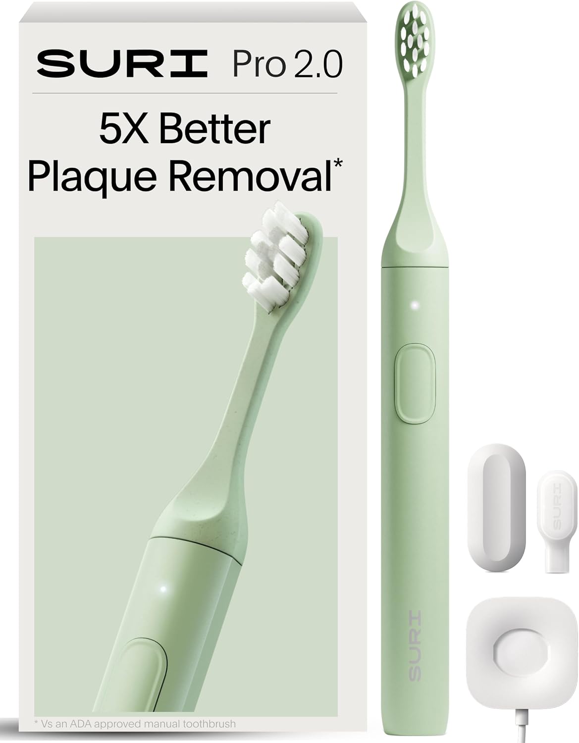 SURI 2.0 Nuevo Cepillo Eléctrico Sónico con Sensor de Presión | Batería de Más de 1 Mes | Diseñado en California | Cepillo Eléctrico para Adultos | Cepillos de Viaje | Cepillo de Dientes | Verde