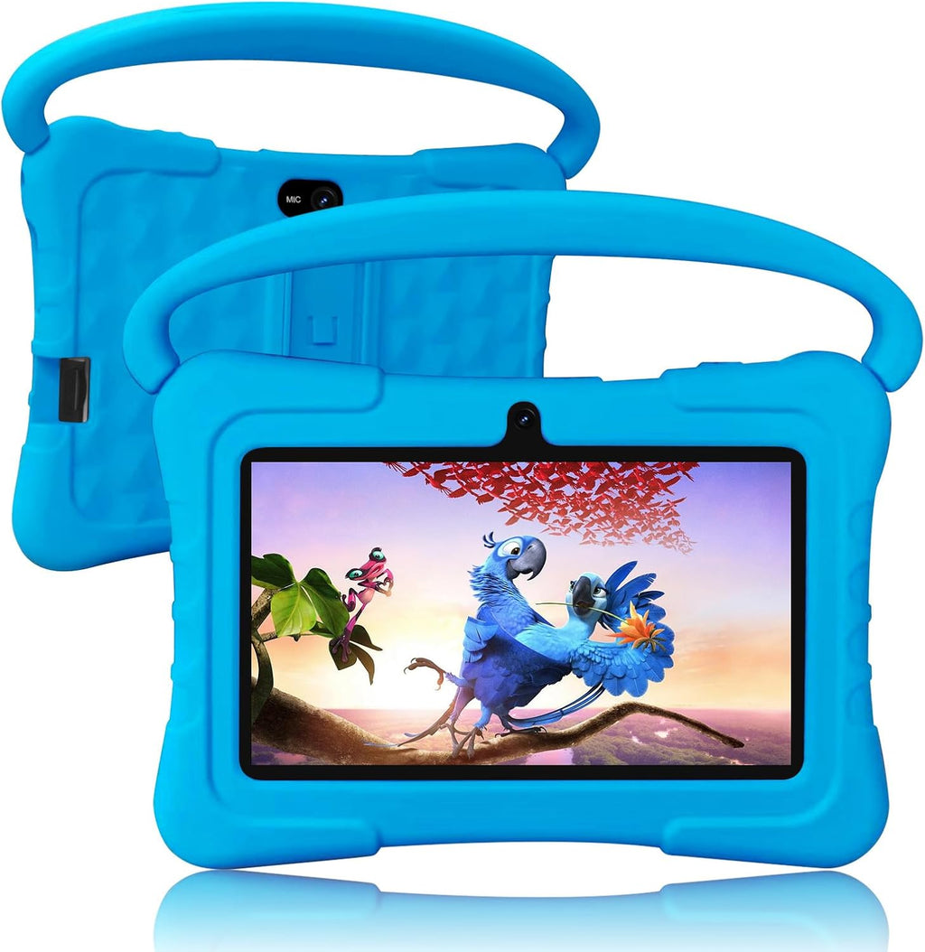 Tablet Kids de 7 pulgadas con funda a prueba de golpes, 1 GB de RAM 32 GB ROM, tableta Android para niños pequeños con Bluetooth, GMS, WiFi, control parental, educativo, juegos (azul)