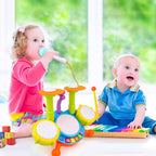 deAO Juego de batería para niños con 2 baquetas y micrófono,