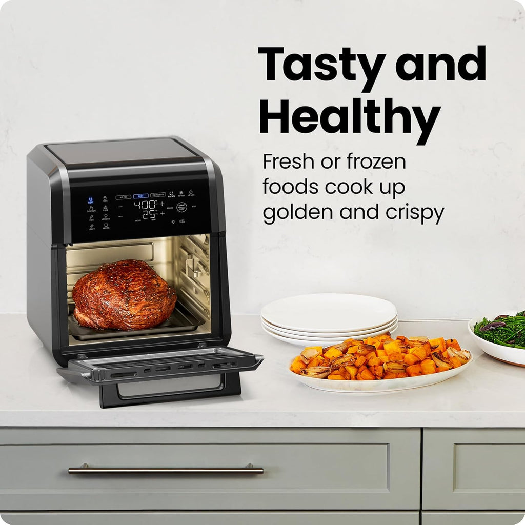 Chefman Horno freidora de aire 5 en 1 de 12 cuartos de galón con temporizador digital, pantalla táctil y 12 ajustes preestablecidos, horno de convección de encimera de tamaño familiar, piezas aptas para lavavajillas