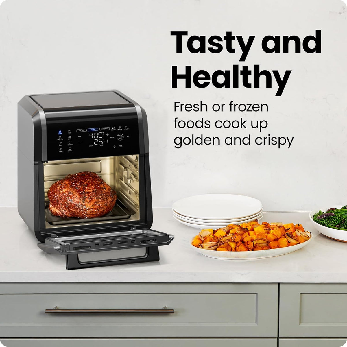 Chefman Horno freidora de aire 5 en 1 de 12 cuartos de galón con temporizador digital, pantalla táctil y 12 ajustes preestablecidos, horno de convección de encimera de tamaño familiar, piezas aptas para lavavajillas