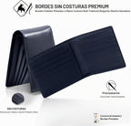 Billetera de cuero de grano completo para hombre, minimalista, delgada, plegable, con bloqueo RFID, con bolsillo para efectivo, 8 ranuras para tarjetas (azul zafiro)
