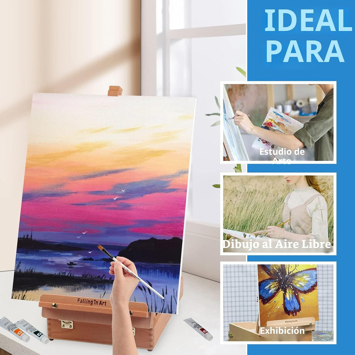 Wooden Tabletop Easel, Beech Wood Sketchbox Desktop Easel