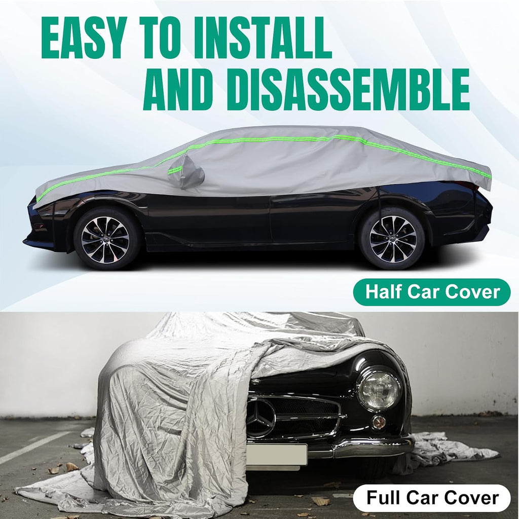 Funda para automóvil con tira reflectante verde, protector de granizo con forro de algodón, cubierta de parabrisas para hielo y nieve, cubierta de carrocería para todo tipo de clima para sol, lluvia, polvo