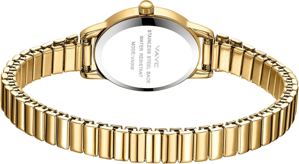 Relojes pequeños de oro para mujer, reloj analógico para mujer con banda de expansión de acero inoxidable, esfera romana ovalada, resistente al agua