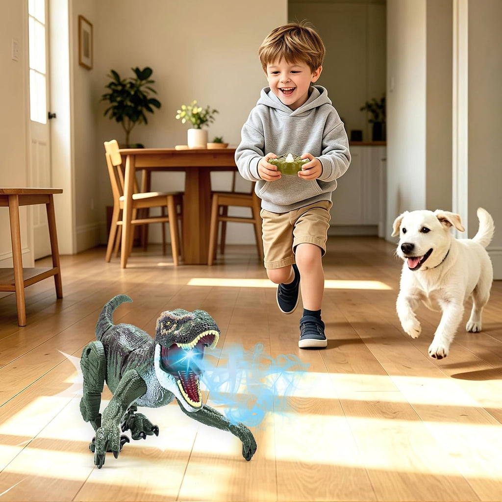 VERTOY Juguete de dinosaurio T-Rex RC gris con luz de rugido de aerosol
