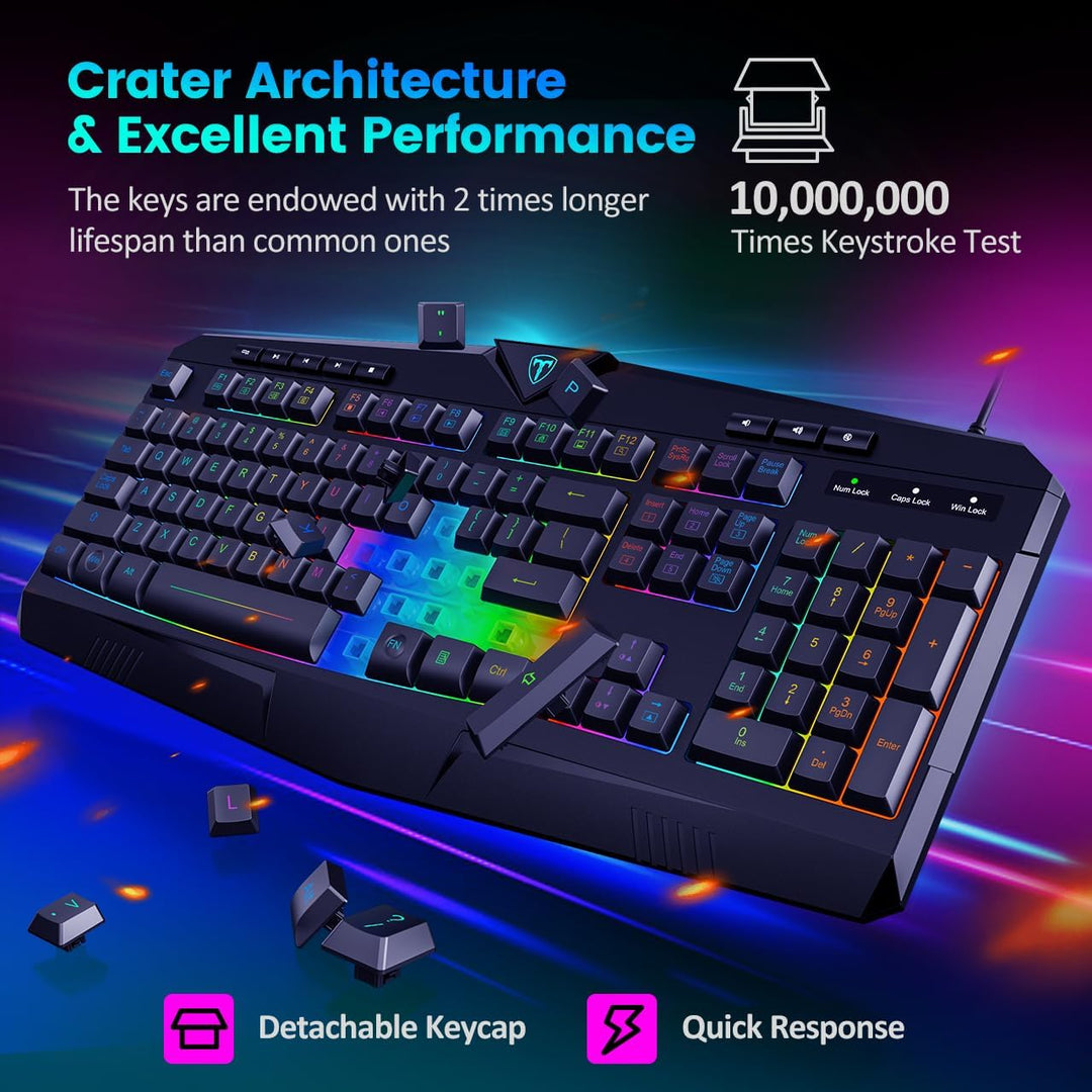Dacoity Teclado para videojuegos, teclado silencioso con retroilumi...