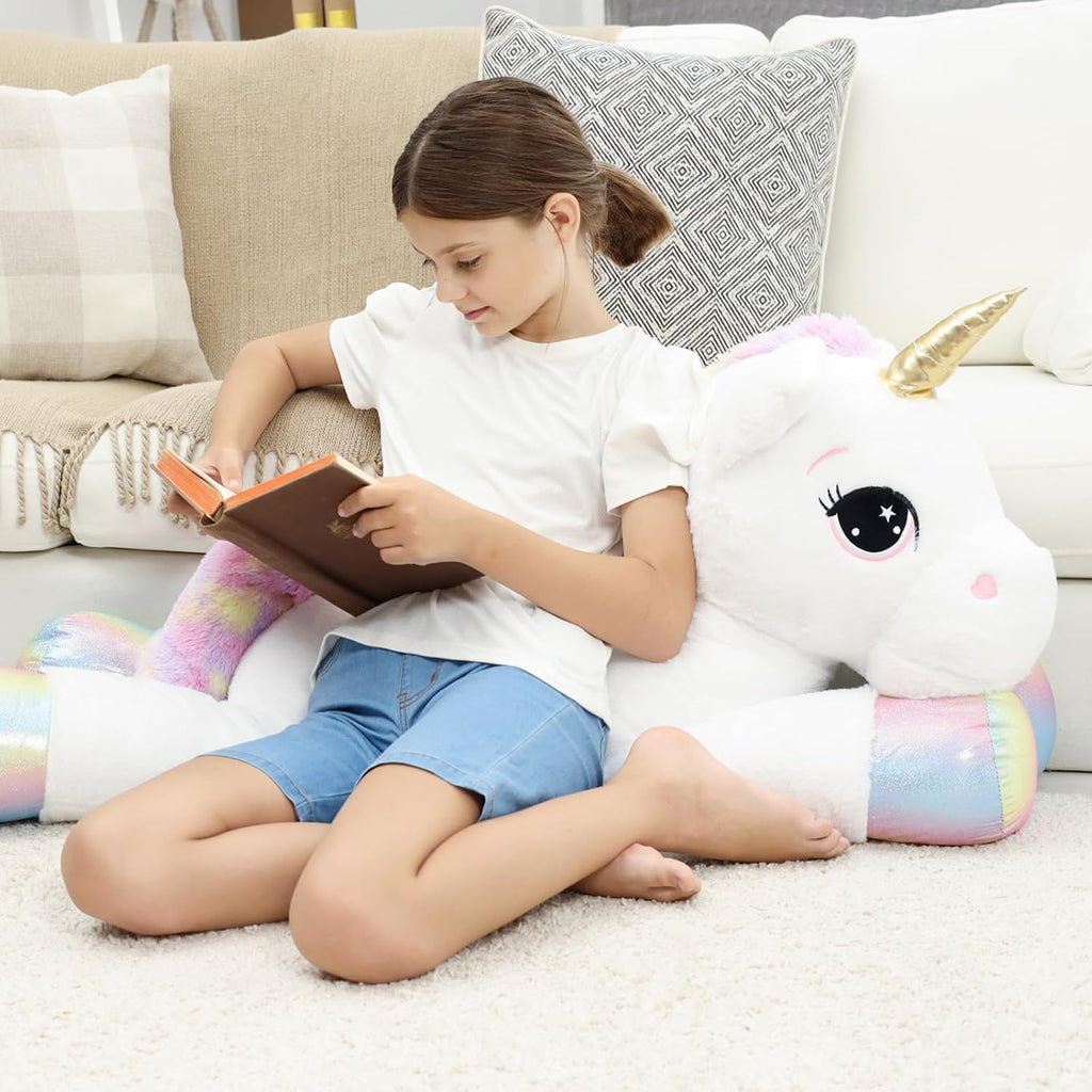 Almohada de peluche gigante de unicornio de 44 pulgadas, lindo unicornio grande suave con alas de arcoíris, juguete de peluche grande, regalos para novia, niñas, niños, cumpleaños, San