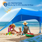 Tienda de campaña de playa con protección UPF50+, refugio solar portátil con postes de bolsa de arena, clavijas de tierra y cuerdas antiviento para acampar al aire libre, patio trasero, Picni
