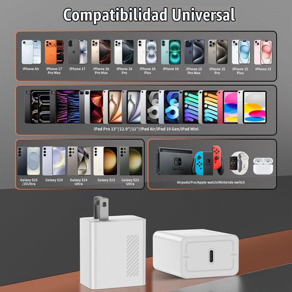 Cargador rápido de 45 W para iPhone 17 Pro Max, cables USB C súper rápidos
