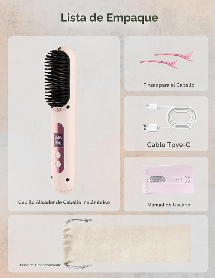 ZM ZHEMEI Cepillo alisador de pelo inalámbrico, alisador de pelo po...