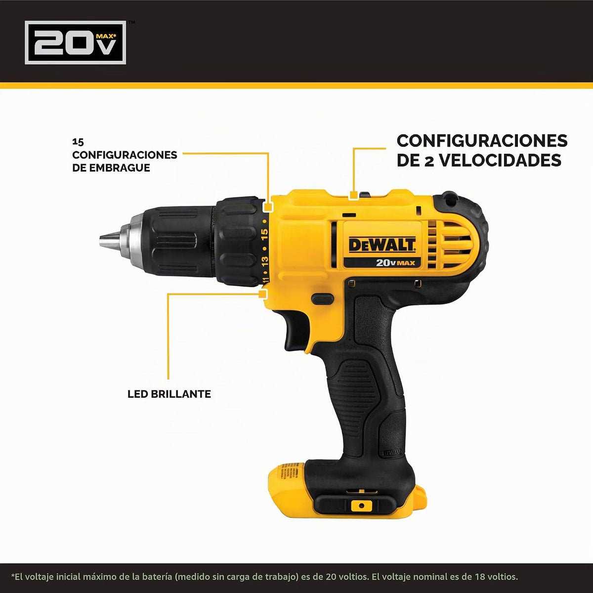 20 voltios Max Comp taladro/conductor